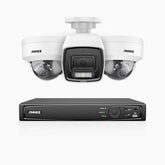 H800 - 4K 4 Channel PoE Security System with 1 Bullet & 2 Dome (IK10) Cameras, Vandal-Resistant, Human & Vehicle Detection, Built-in Mic, RTSP Supported